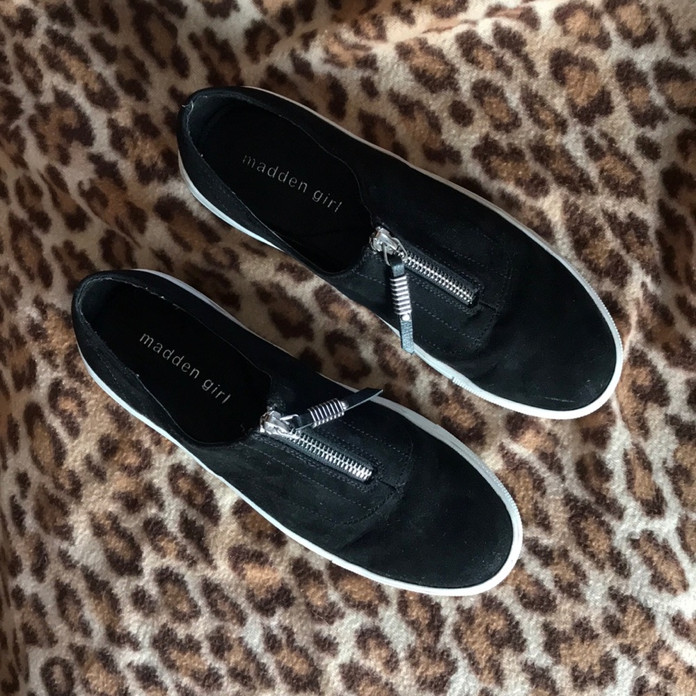 Madden Girl Black Suede Slip On Sneakers
